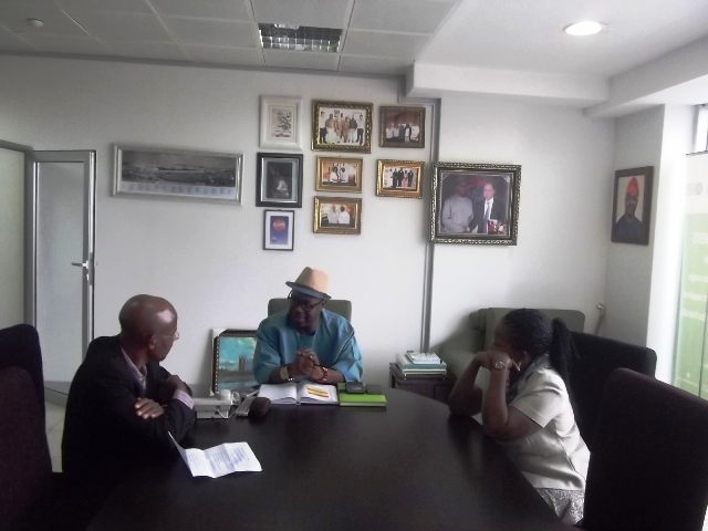 Prince Aderemi(middle), making a point, while Automatic Fits&Energy Limited's GM, Lola Ayansola(Right) and Motoring World's Editor-in-chief, Femi Owoeye, listen during the courtesy visit to the company's VGC, Lagos-Nigeria office, last week